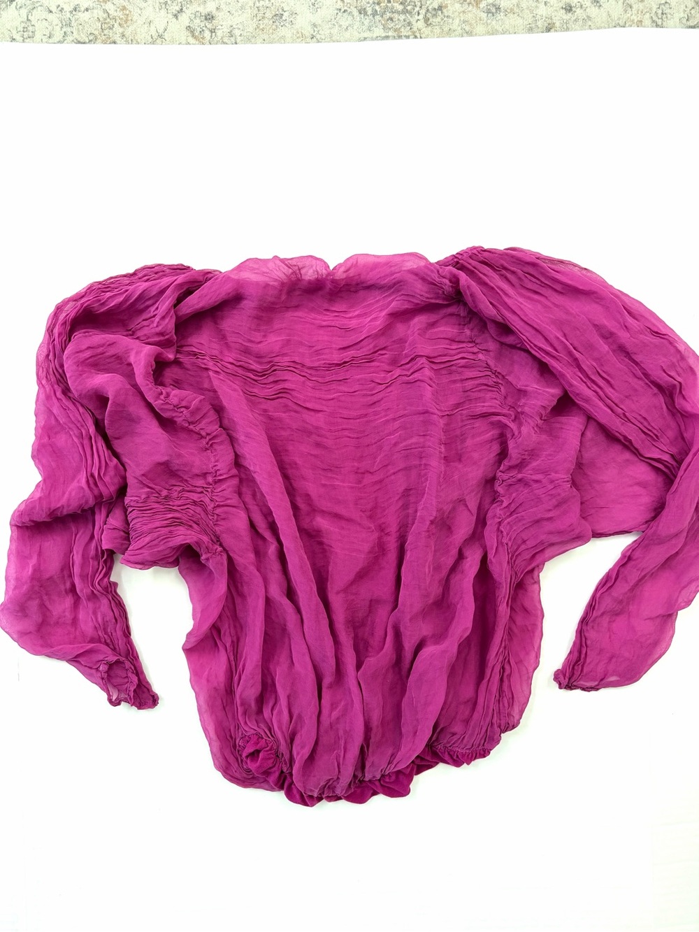 100% Silk Phase Eight Made In Italy Balloon Sleeve Top M Sheer Boho Luxury View 6